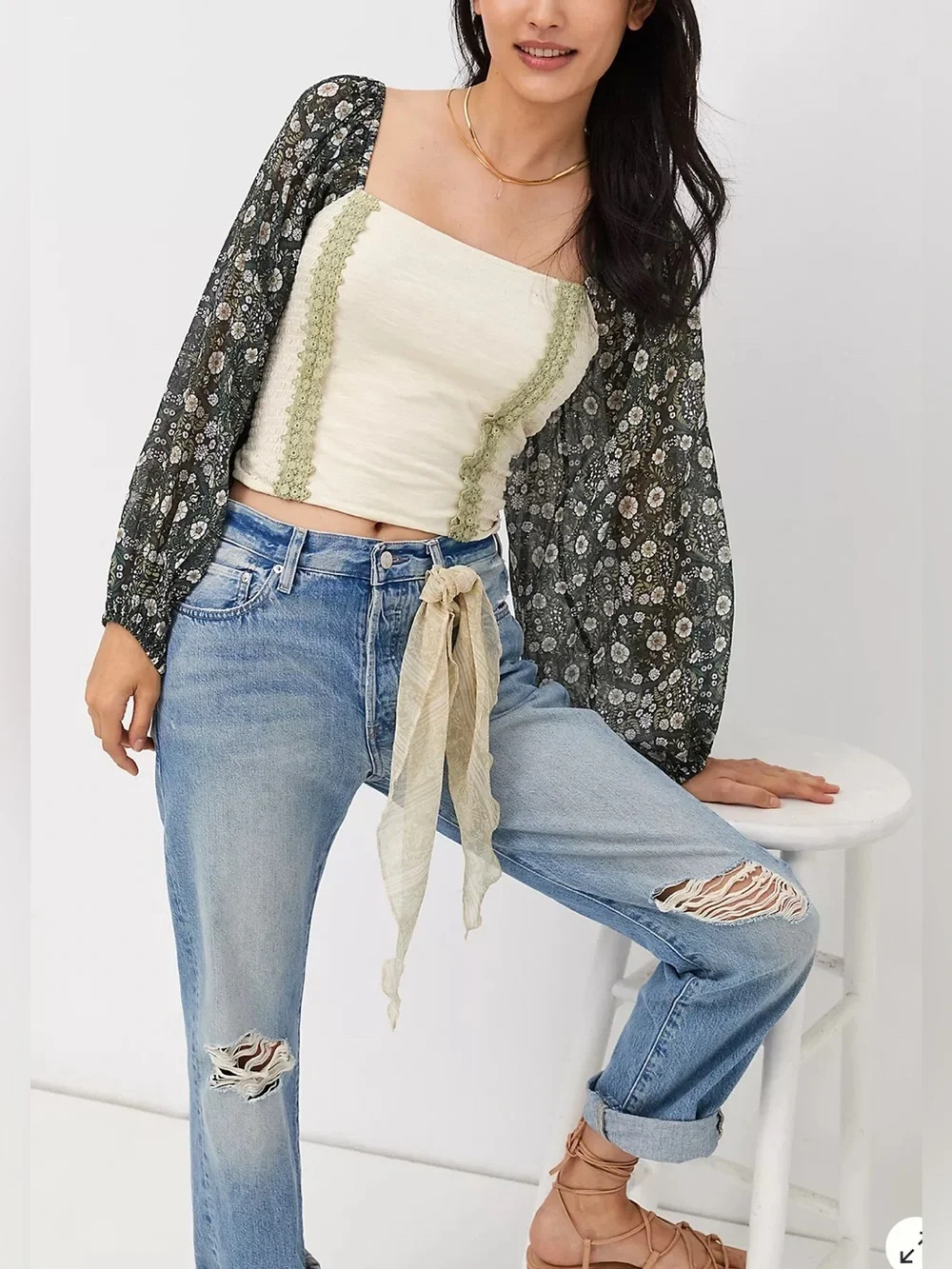 Anthropologie Forever That girl Smocked Balloon-Sleeve Top Small